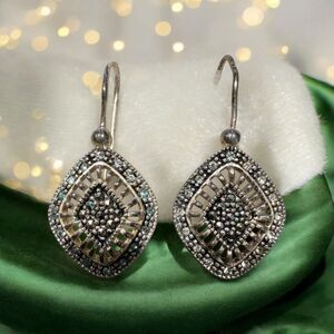 Vintage Avon 925 Sterling Silver Marcasite Diamond Shape Dangle Earrings 2004 2x